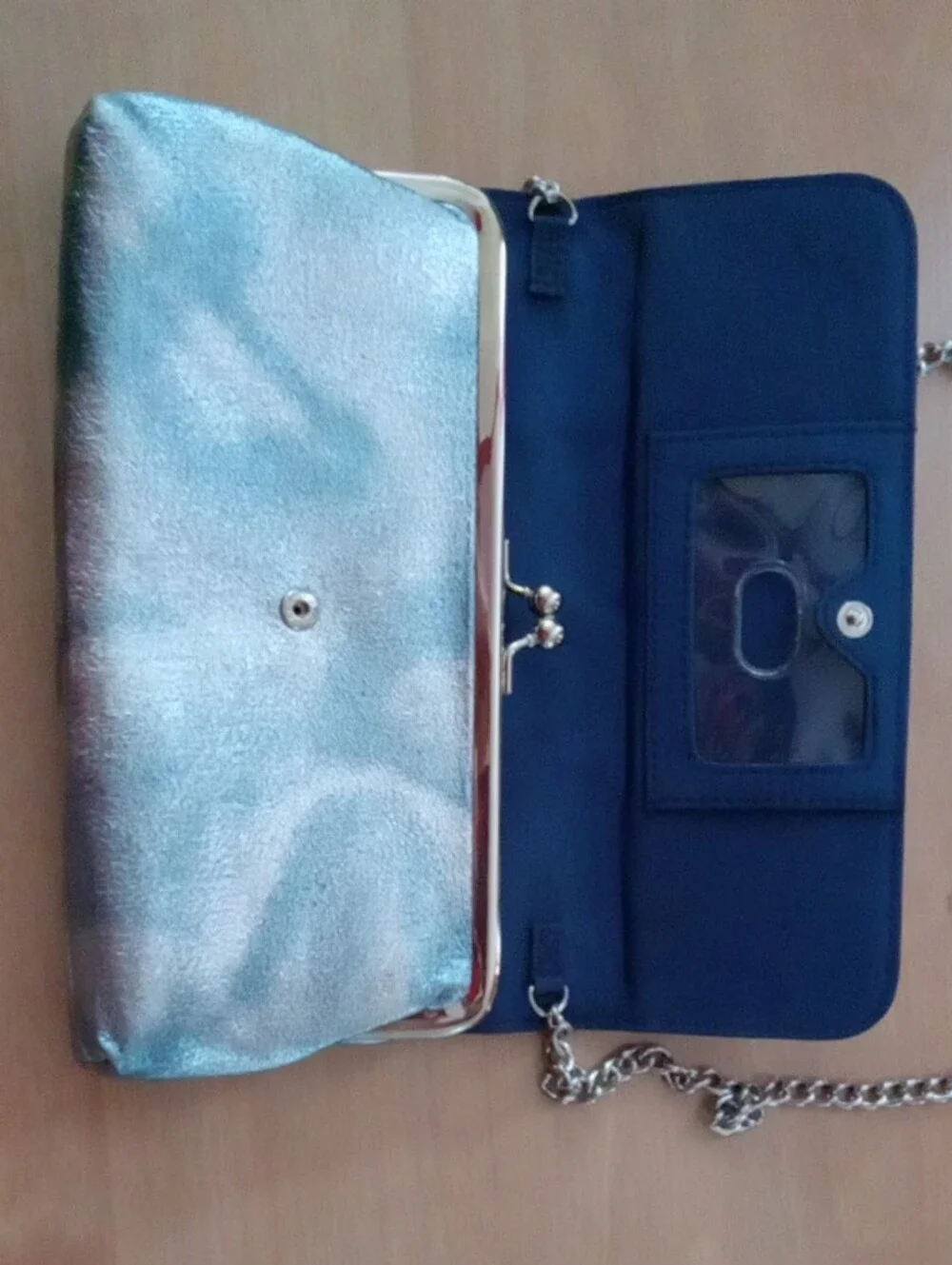 Vintage Y2K Poppie Jones Metallic Silver Patchwork Chain Clutch Purse